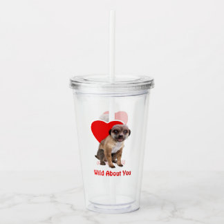Cute Meerkat Wild About You Red Heart Love Acrylic Tumbler