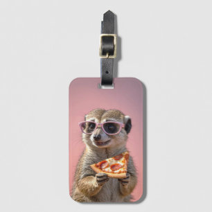 Cute Meerkat With Glasses and Pizza Luggage Tag
