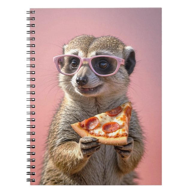 Cute Meerkat With Glasses and Pizza Notebook (Front)