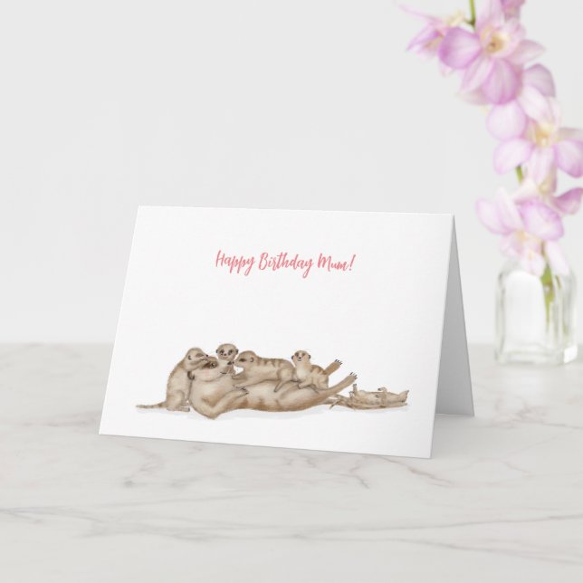 Cute meerkats birthday card for mum (Orchid)