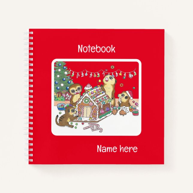 Cute Meerkats Custom Red Notebook (Front)