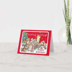 Cute Meerkats Folded Christmas Holiday Card