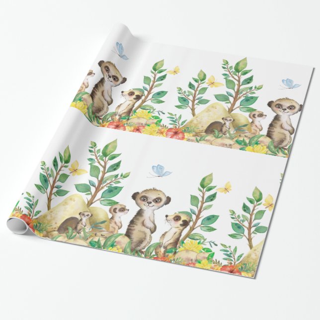 Cute Meerkats Fun Kids Animals Glossy Wrapping Wrapping Paper (Unrolled)