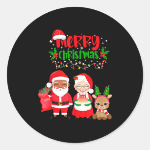 Cute Melanin Santa & Mrs Claus Interracial Fam Classic Round Sticker