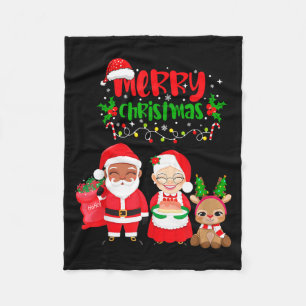 Cute Melanin Santa &amp; Mrs Claus Interracial Fam Fleece Blanket