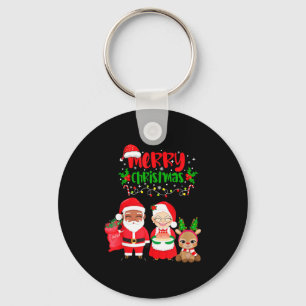 Cute Melanin Santa & Mrs Claus Interracial Fam Key Ring