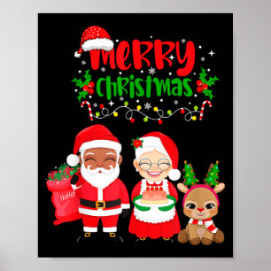 Cute Melanin Santa & Mrs Claus Interracial Fam Poster