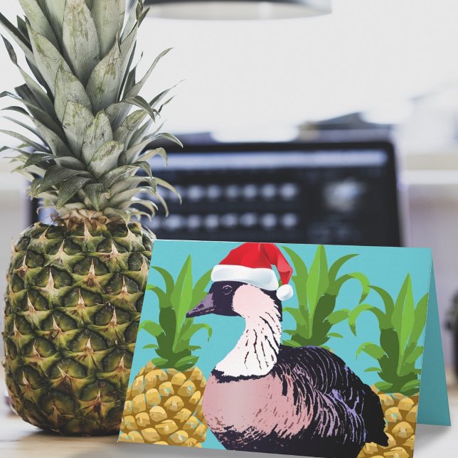 Cute Mele Kalikimaka Hawaiian Nene Goose Pineapple Holiday Card (Funny Hawaiian Christmas card with Nene goose and pineapple)