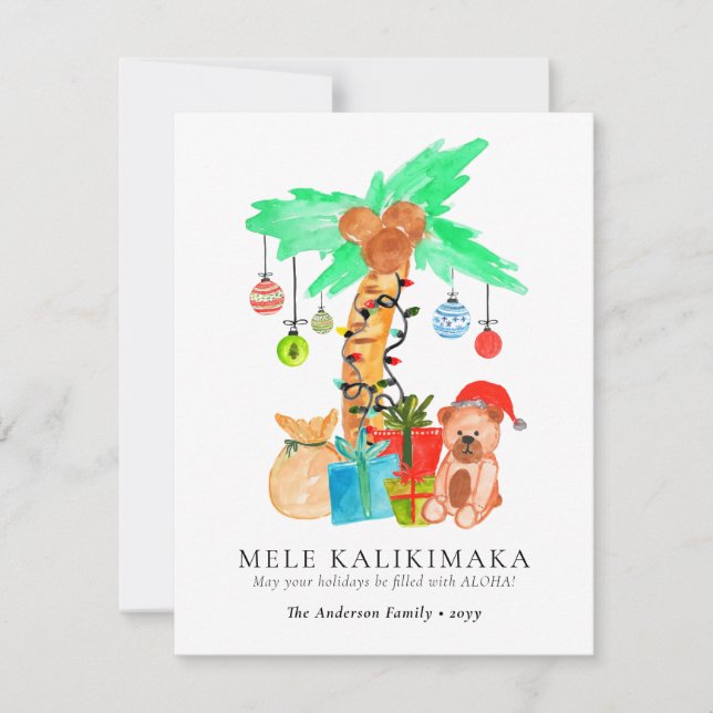 Cute Mele Kalikimaka Tropical Hawaiian Christmas Holiday Card (Front)