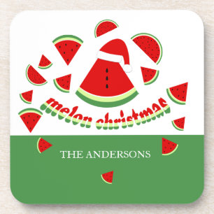 Cute Melon Merry Christmas Illustration Coaster
