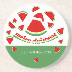 Cute Melon Merry Christmas Illustration Coaster