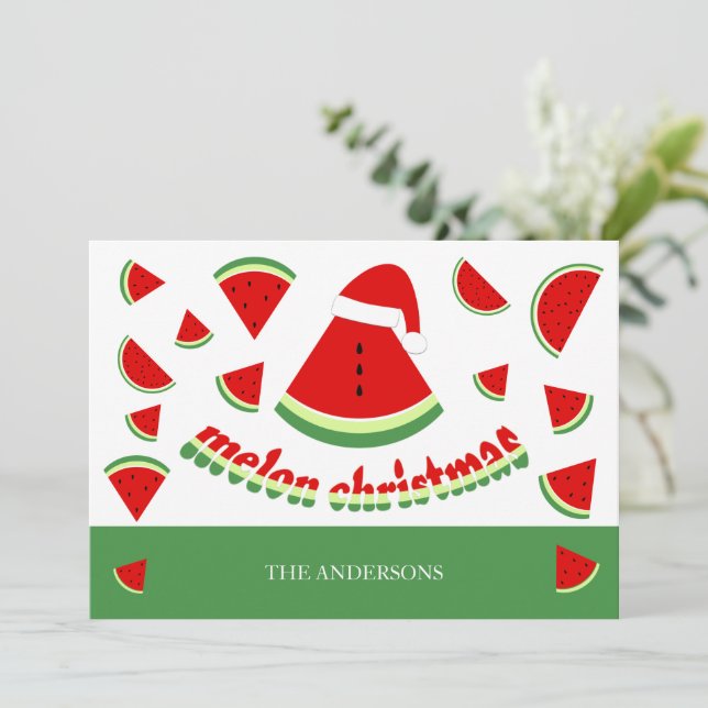 Cute Melon Merry Christmas Illustration Holiday Card (Standing Front)