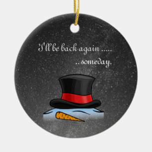 Cute melted Snowman Old Silk Top Hat Ceramic Tree Decoration