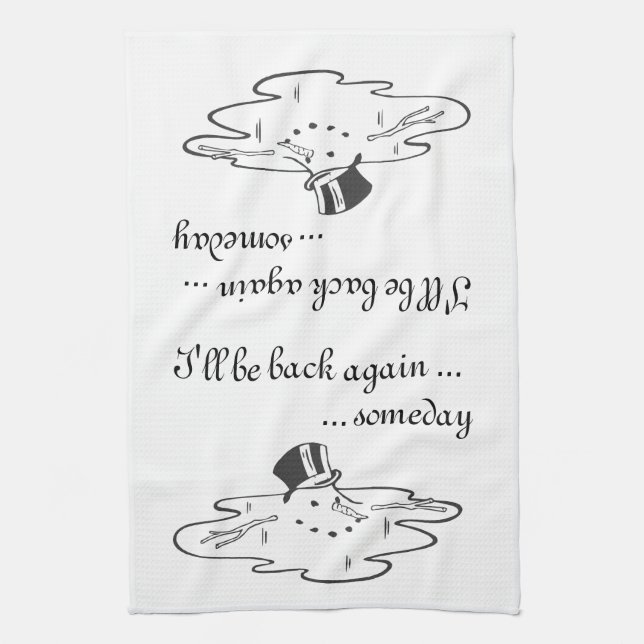 Cute melted Snowman Old Silk Top Hat White Tea Towel (Vertical)