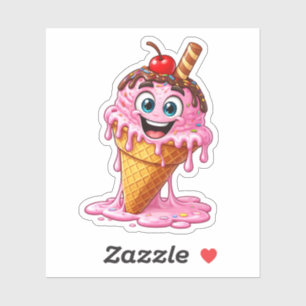 Cute Melting Ice Cream Custom-Cut Vinyl Sticker