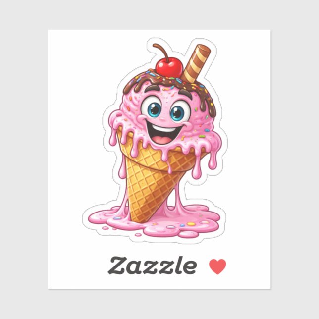 Cute Melting Ice Cream Custom-Cut Vinyl Sticker (Sheet)