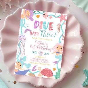 Cute Memaid Dive Into Birthday invitation
