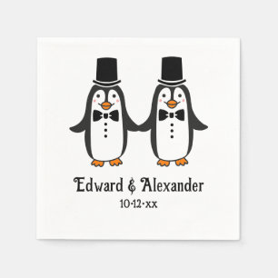 Cute Men Penguins Wedding Couple Names Date #3SmP Napkin