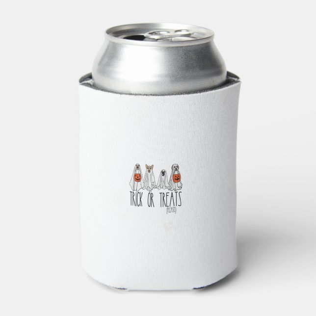 Cute men women Halloween dog dogs ghost pumpkin co Can Cooler (Can Front)