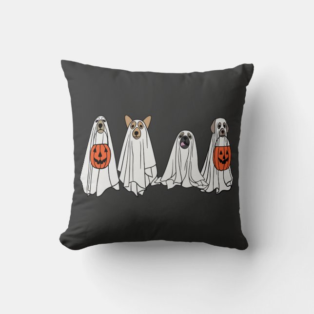 Cute men women Halloween dog dogs ghost pumpkin co Cushion (Front)