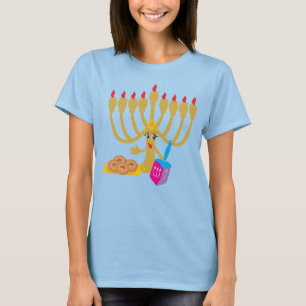 Cute Menorah & Dreidel Navy Blue T-Shirt