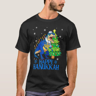 Cute Menorasaurus Rex Dinosaur Tree Christmas Happ T-Shirt