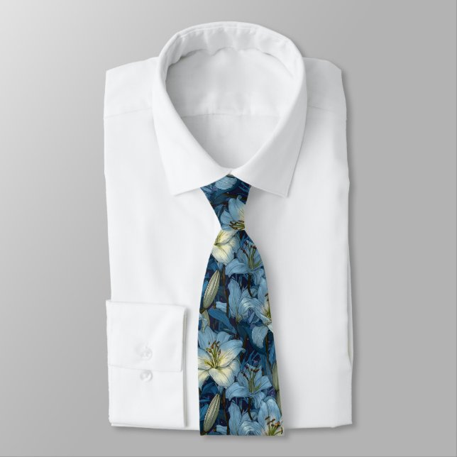 Cute Mens Fashion Lilies Tie (Tied)