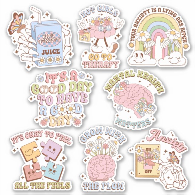 Cute Mental Health Awareness Vinyl Sticker Pack (Front)