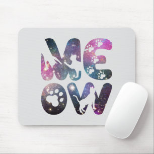 Cute Meow Cat Silhouettes and Cat Paw Prints Mouse Mat