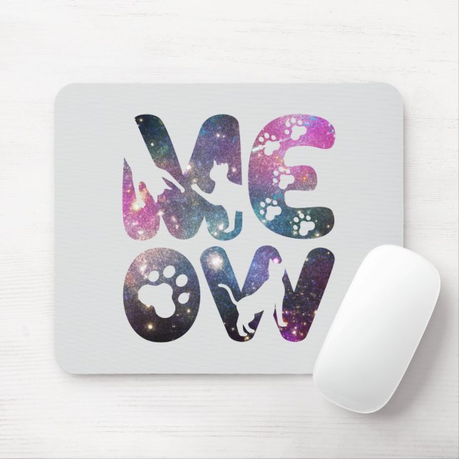 Cute Meow Cat Silhouettes and Cat Paw Prints Mouse Mat (With Mouse)