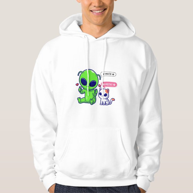 CUTE MEOW CAT WITH ALIEN  HOODIE (Front)
