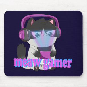 Cute Meow Gamer Cat - Kawaii Gaming Kitten Mouse Mat