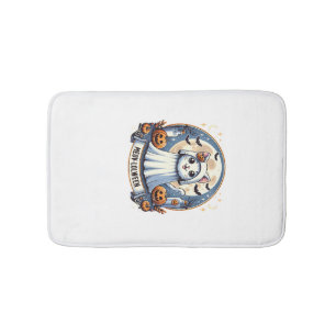 Cute Meow-lolween Cat in Ghost Costume Halloween A Bath Mat