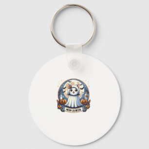 Cute Meow-lolween Cat in Ghost Costume Halloween A Key Ring