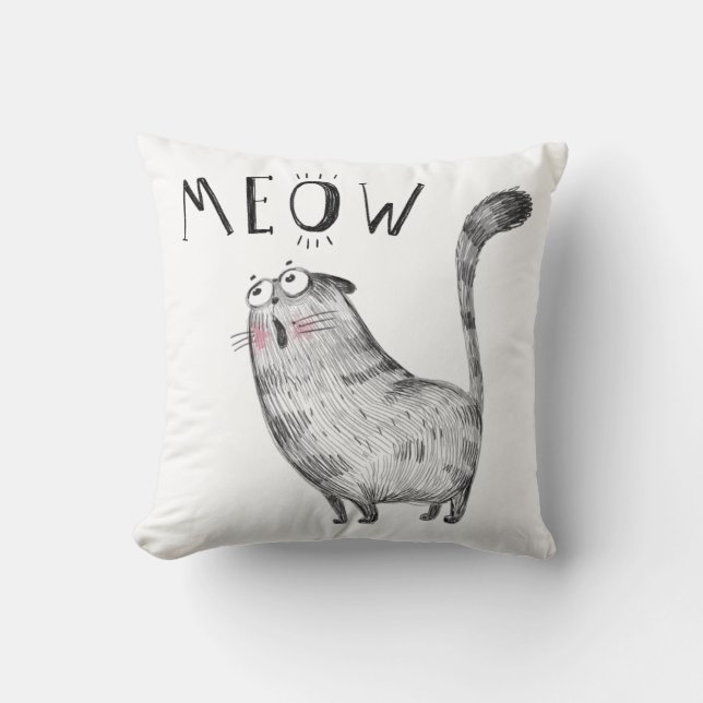 Cute Meowing Cat - MEOW Cushion (Front)