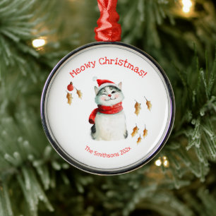Cute Meowy Cat Christmas Metal Tree Decoration