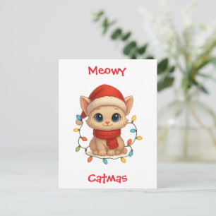 Cute Meowy Catmas Cat Merry Christmas Funny Postcard