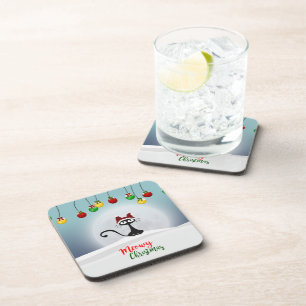 Cute Meowy Christmas Beverage Coaster
