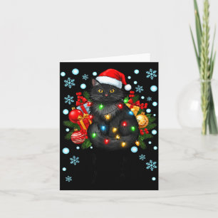 Cute Meowy Christmas Black Cat Santa Hat Xmas Wome Card