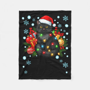 Cute Meowy Christmas Black Cat Santa Hat Xmas Wome Fleece Blanket