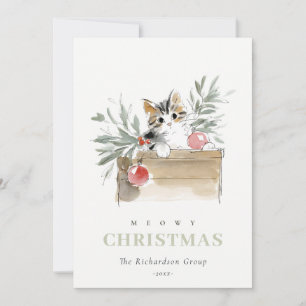 Cute Meowy Christmas Box Cat Corporate Logo Holiday Card