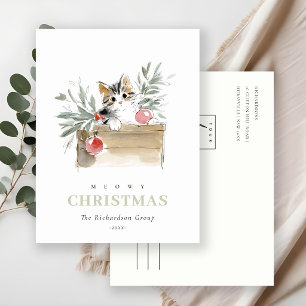 Cute Meowy Christmas Box Cat Corporate Logo Holiday Postcard