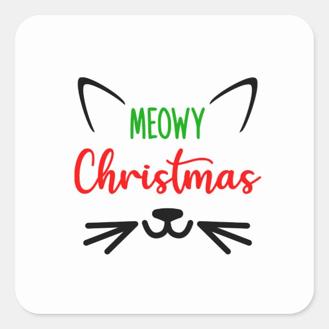 Cute Meowy Christmas Cat Face  Square Sticker (Front)