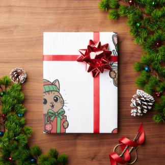 Cute Meowy Christmas Cat Iced Latte Pattern Wrappi Wrapping Paper