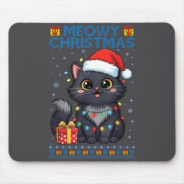 Cute Meowy Christmas Cat – Kawaii Holiday Kitty Te Mouse Mat (Front)