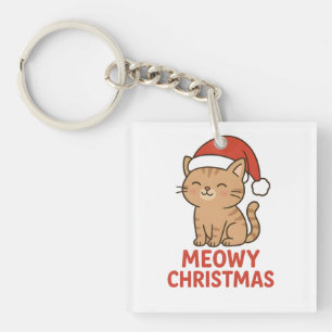 Cute Meowy Christmas Cat Santa Hat Key Ring