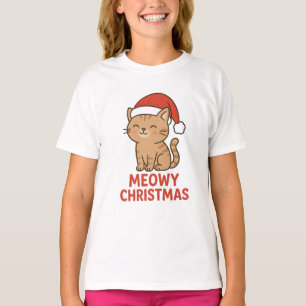 Cute Meowy Christmas Cat Santa Hat T-Shirt
