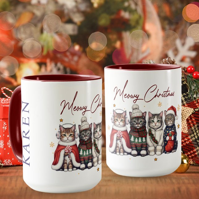 Cute Meowy Christmas Catmas Personalized Cat Mug (Cute Meowy Christmas Mug)