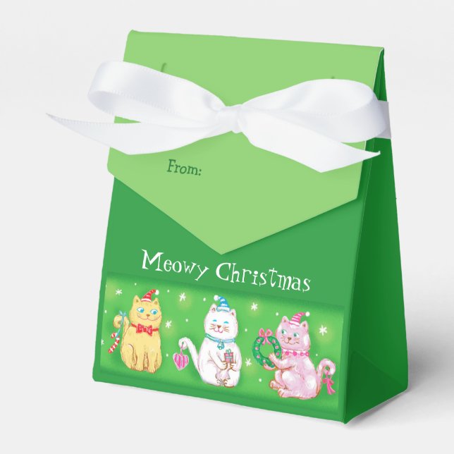 Cute Meowy Christmas Cats Green Favour Box (Front Side)