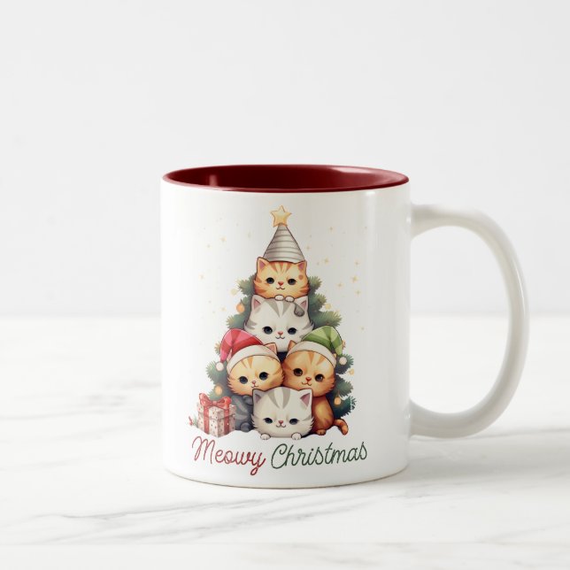 Cute Meowy Christmas Cats Two-Tone Coffee Mug (Right)